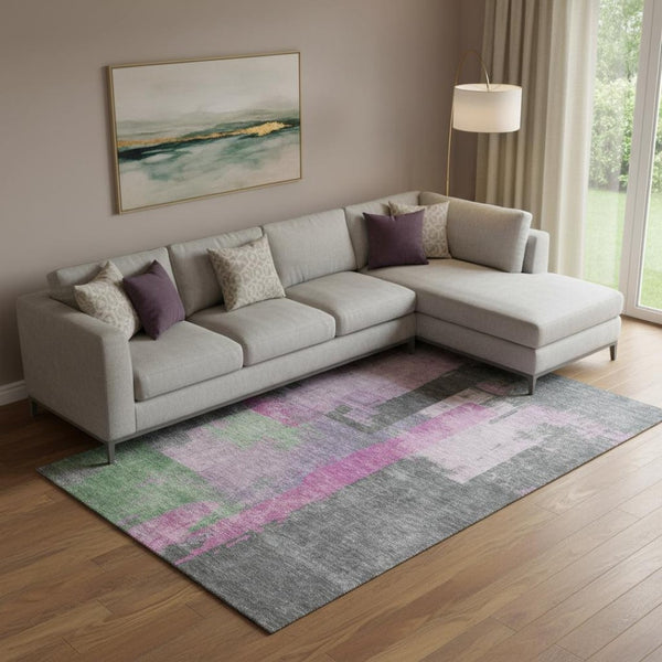 HomeRoots 9' X 12' Blush and Gray Modern Abstract Washable Area Rug with UV Protection for Busy Homes 701122