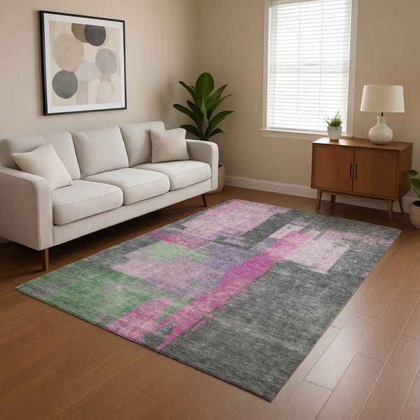 HomeRoots 9' X 12' Blush and Gray Modern Abstract Washable Area Rug with UV Protection for Busy Homes 701122