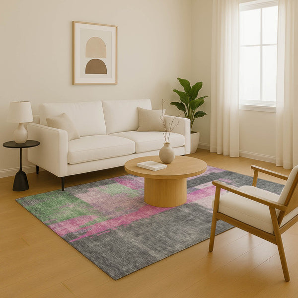 HomeRoots 9' X 12' Blush and Gray Modern Abstract Washable Area Rug with UV Protection for Busy Homes 701122