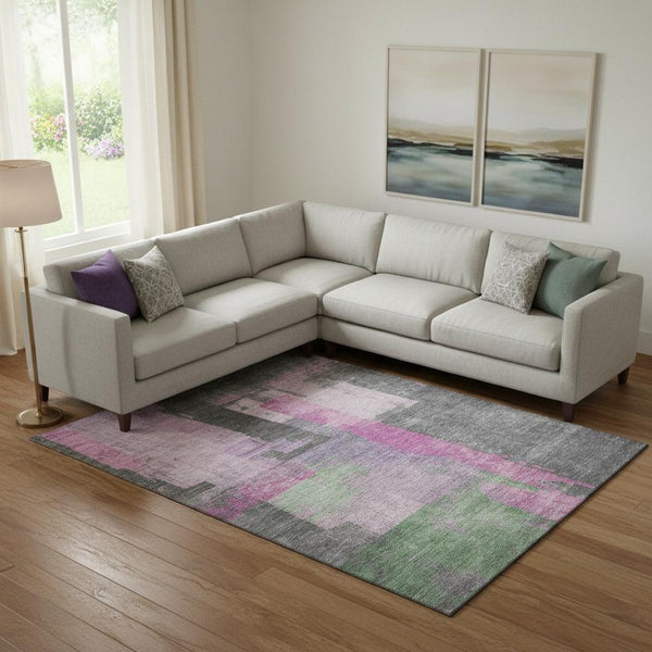 HomeRoots 10' X 14' Blush and Gray Abstract Area Rug - Washable, UV Protected, Perfect for Family Spaces 701123