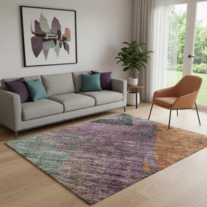 HomeRoots 5' X 8' Modern Charcoal, Orange & Purple Abstract Washable Area Rug with UV Protection & Durability 701125