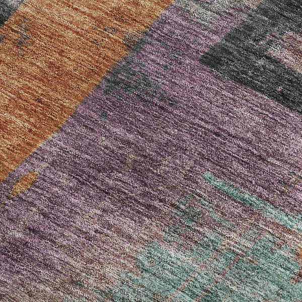 HomeRoots 5' X 8' Modern Charcoal, Orange & Purple Abstract Washable Area Rug with UV Protection & Durability 701125