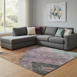 HomeRoots 8' X 10' Charcoal, Orange & Purple Abstract Washable Area Rug - Durable, UV-Protected & Stylish! 701127