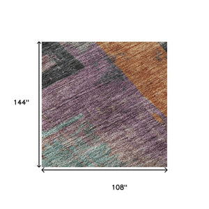 HomeRoots 9' X 12' Charcoal Orange & Purple Abstract Area Rug - Durable, Washable, UV-Protected, Stylish Design 701128
