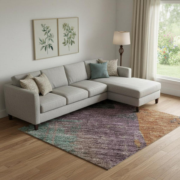 HomeRoots 9' X 12' Charcoal Orange & Purple Abstract Area Rug - Durable, Washable, UV-Protected, Stylish Design 701128