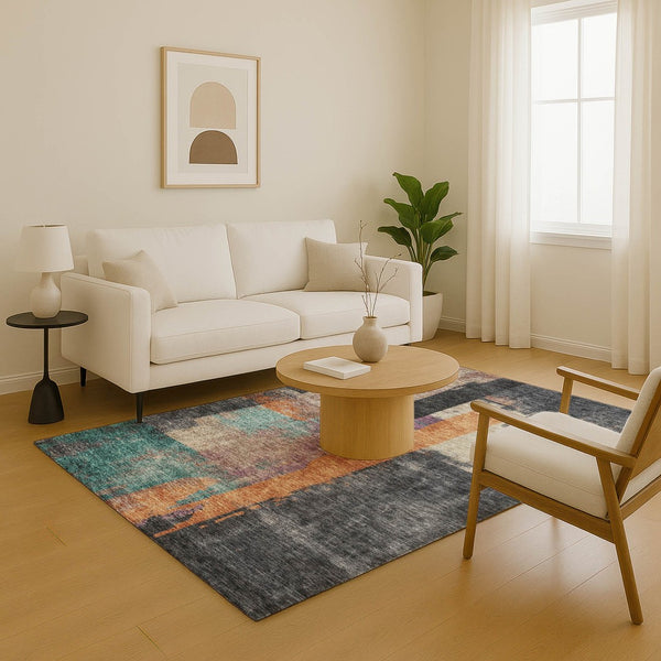 HomeRoots 10' X 14' Washable Charcoal Abstract Area Rug with UV Protection for Modern Living Spaces & Durability 701129