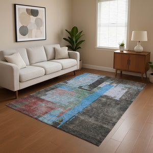 HomeRoots 10' Sky Blue Gray Silver Abstract Area Rug - Washable, UV Protected, Modern Design for Large Spaces 701135