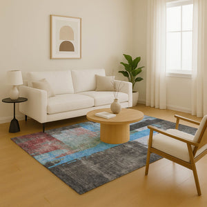 HomeRoots 10' Sky Blue Gray Silver Abstract Area Rug - Washable, UV Protected, Modern Design for Large Spaces 701135