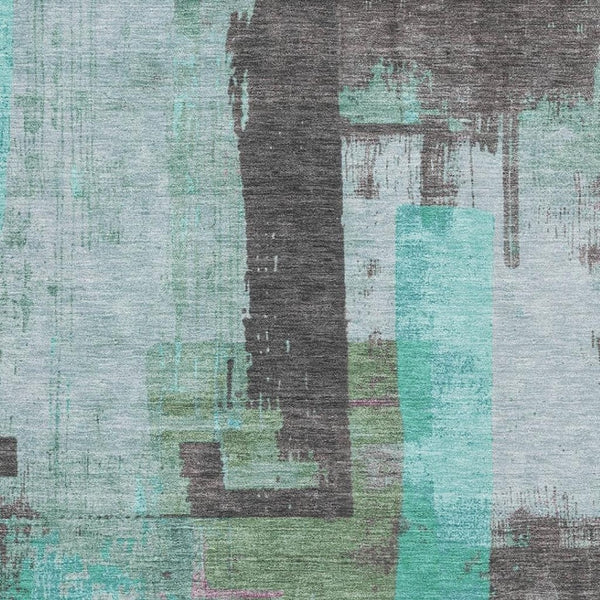 HomeRoots 5' X 8' Stylish Teal Gray Abstract Washable Area Rug with UV Protection for Family-Friendly Spaces 701137