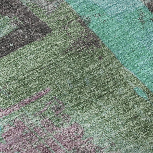 HomeRoots 8' X 10' Teal Gray Silver Abstract Area Rug - Washable, Stain-Resistant, UV Protected for High-Traffic Rooms 701139
