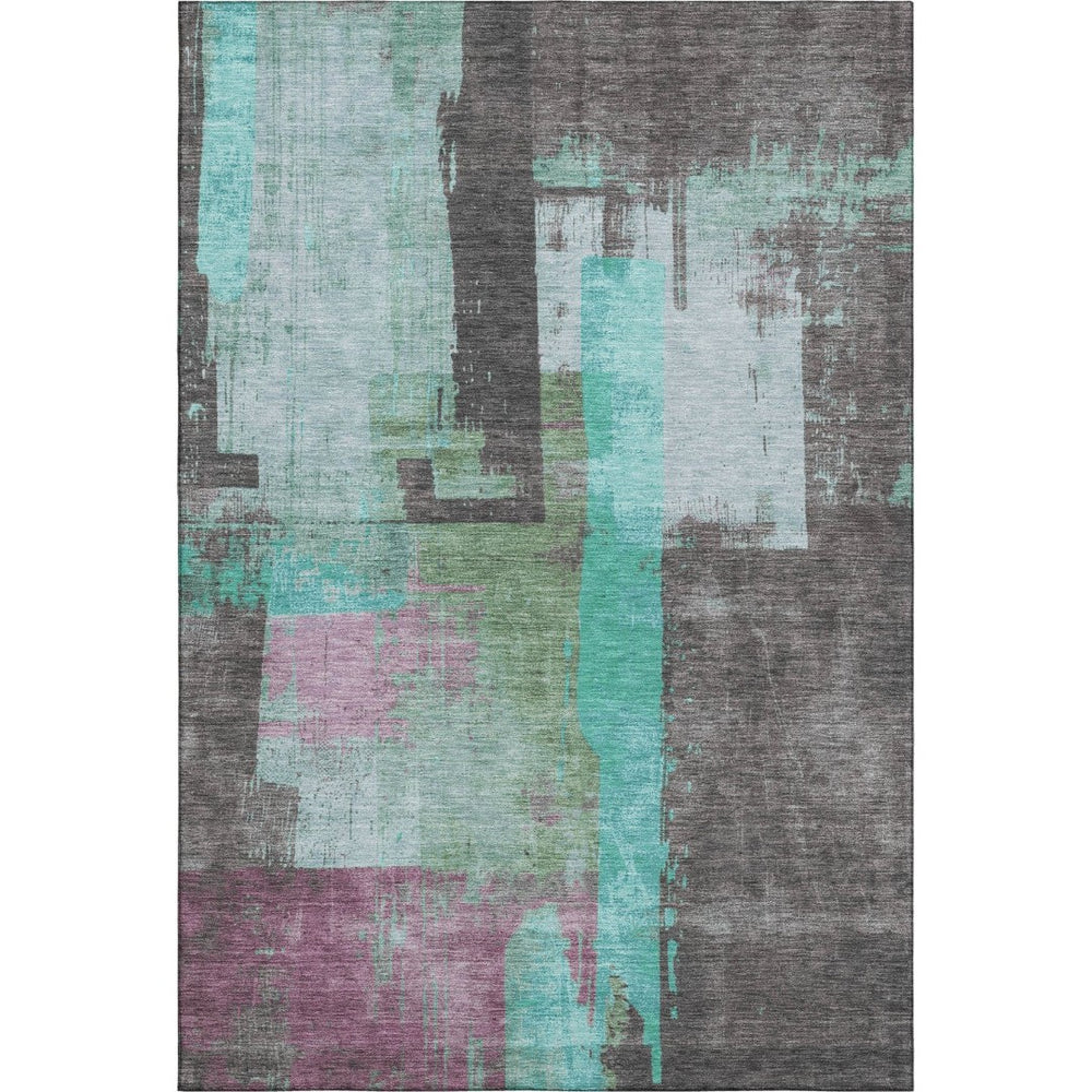 HomeRoots 9' X 12' Teal Gray Silver Abstract Washable Area Rug with UV Protection - Durable, Stylish & Easy Care 701140