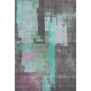 HomeRoots 9' X 12' Teal Gray Silver Abstract Washable Area Rug with UV Protection - Durable, Stylish & Easy Care 701140