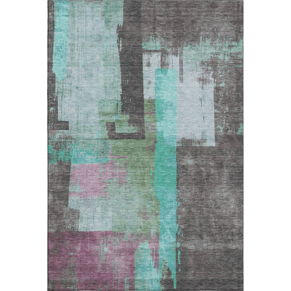 HomeRoots 9' X 12' Teal Gray Silver Abstract Washable Area Rug with UV Protection - Durable, Stylish & Easy Care 701140
