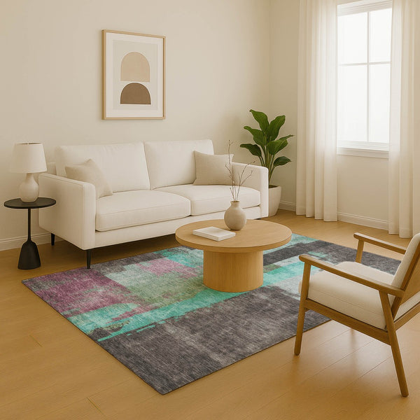HomeRoots 9' X 12' Teal Gray Silver Abstract Washable Area Rug with UV Protection - Durable, Stylish & Easy Care 701140