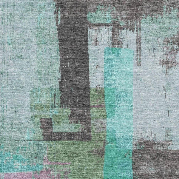 HomeRoots 9' X 12' Teal Gray Silver Abstract Washable Area Rug with UV Protection - Durable, Stylish & Easy Care 701140