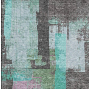HomeRoots 9' X 12' Teal Gray Silver Abstract Washable Area Rug with UV Protection - Durable, Stylish & Easy Care 701140