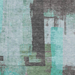 HomeRoots 10' X 14' Teal Gray and Silver Abstract Washable Area Rug - UV Protected, Stain-Resistant, Stylish Decor 701141