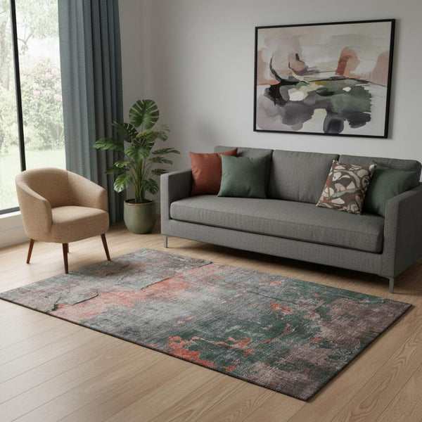 HomeRoots 5' X 8' Coral Gray & Silver Abstract Washable Area Rug - Stylish, Durable, UV Protected & Easy Care 701143