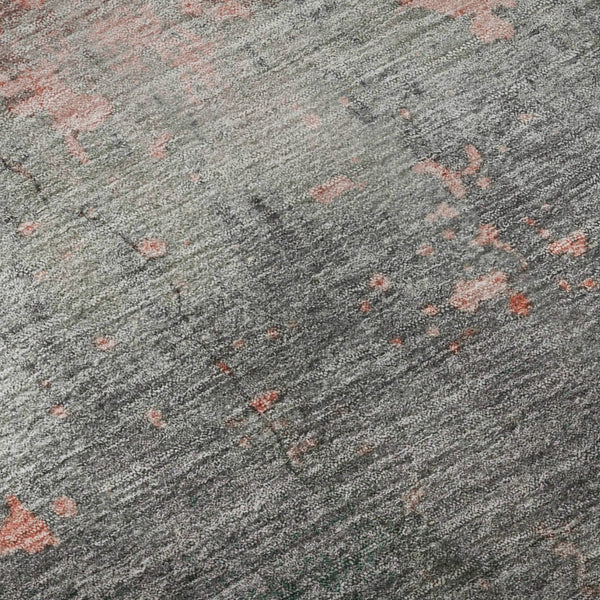 HomeRoots 8' Coral Gray and Silver Abstract Round Rug – Washable, UV Protected, Stain Resistant, Non-Slip Design 701144