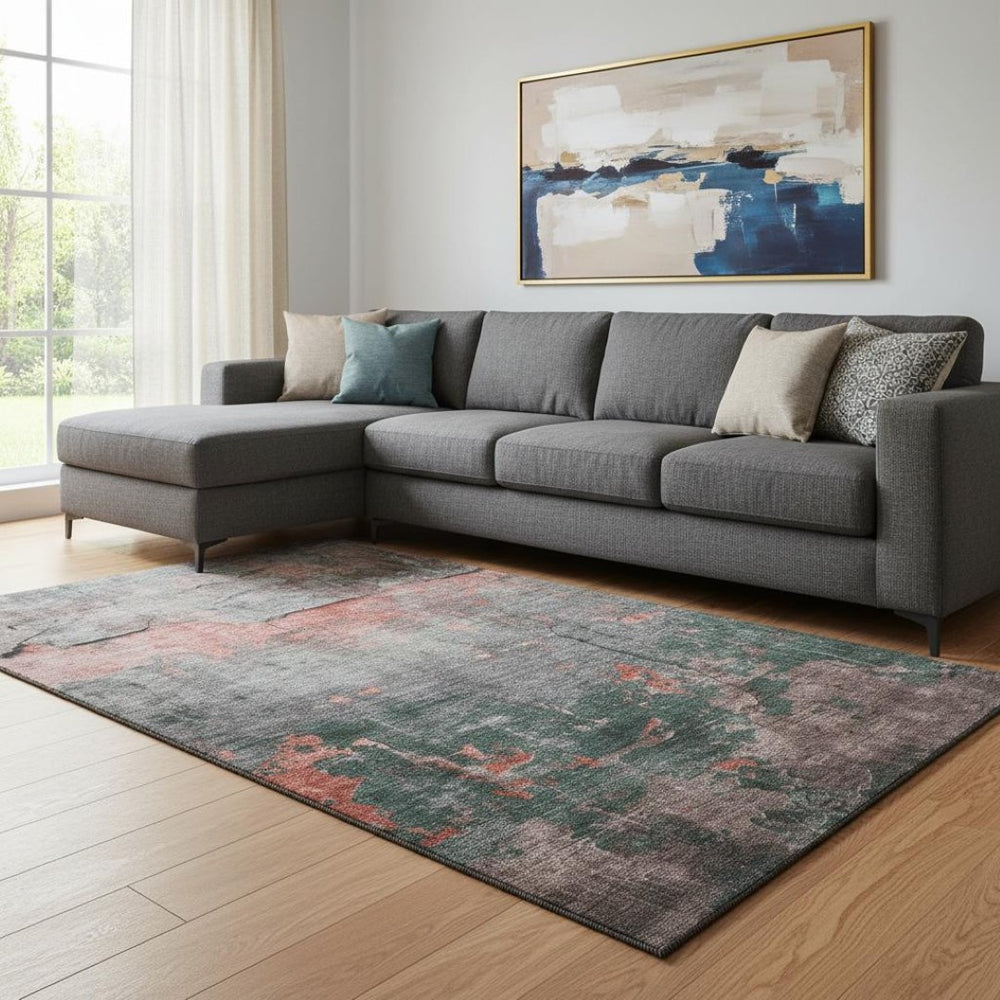 HomeRoots 8' X 10' Coral Gray & Silver Washable Area Rug - Stylish, Durable, UV-Protected for Busy Homes 701145