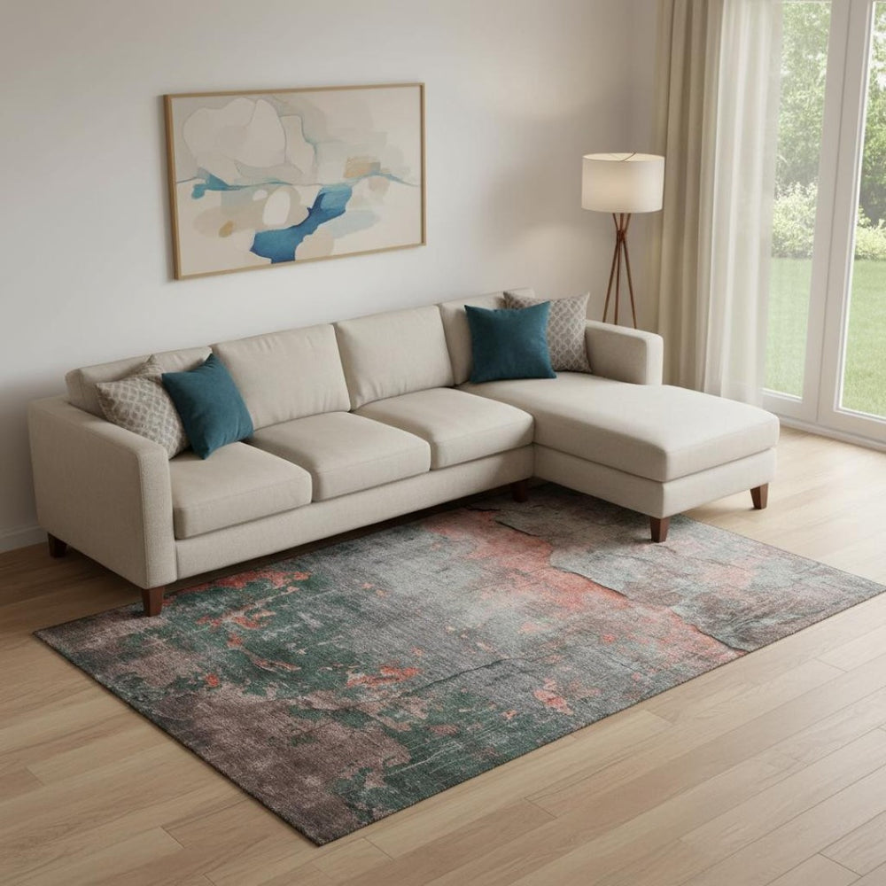 HomeRoots 9' X 12' Coral Gray Silver Abstract Area Rug – Stylish, Washable, UV-Protected for High-Traffic Spaces! 701146
