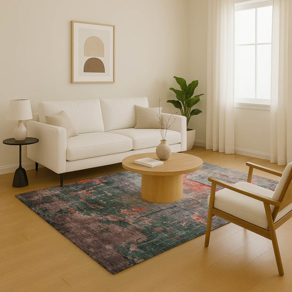 HomeRoots 10' X 14' Coral Gray & Silver Abstract Area Rug - Washable, UV-Protected, Stain-Resistant Design! 701147