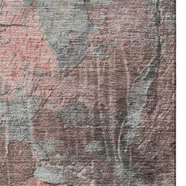 HomeRoots 10' X 14' Coral Gray & Silver Abstract Area Rug - Washable, UV-Protected, Stain-Resistant Design! 701147