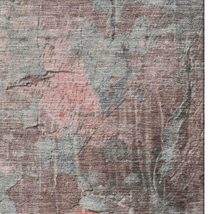 HomeRoots 10' X 14' Coral Gray & Silver Abstract Area Rug - Washable, UV-Protected, Stain-Resistant Design! 701147