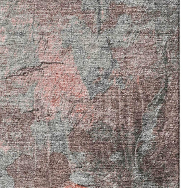 HomeRoots 10' X 14' Coral Gray & Silver Abstract Area Rug - Washable, UV-Protected, Stain-Resistant Design! 701147