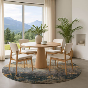 HomeRoots 8' Gray Silver And Gold Abstract Round Rug - Washable, UV Protected, Stylish & Durable for Homes 701150