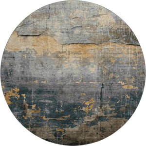 HomeRoots 8' Gray Silver And Gold Abstract Round Rug - Washable, UV Protected, Stylish & Durable for Homes 701150