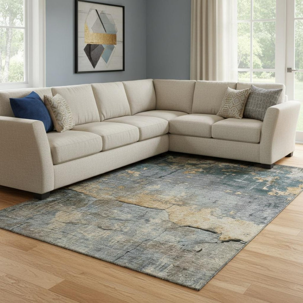 HomeRoots 8' X 10' Gray Silver And Gold Abstract Washable Area Rug - Stylish, Durable, Stain-Resistant Design! 701151