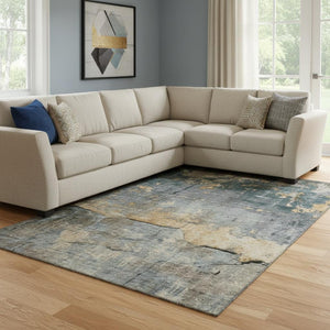 HomeRoots 8' X 10' Gray Silver And Gold Abstract Washable Area Rug - Stylish, Durable, Stain-Resistant Design! 701151