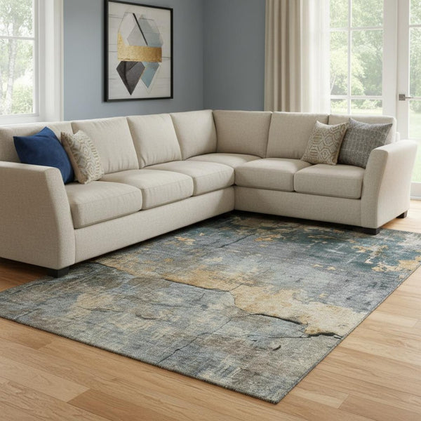HomeRoots 8' X 10' Gray Silver And Gold Abstract Washable Area Rug - Stylish, Durable, Stain-Resistant Design! 701151