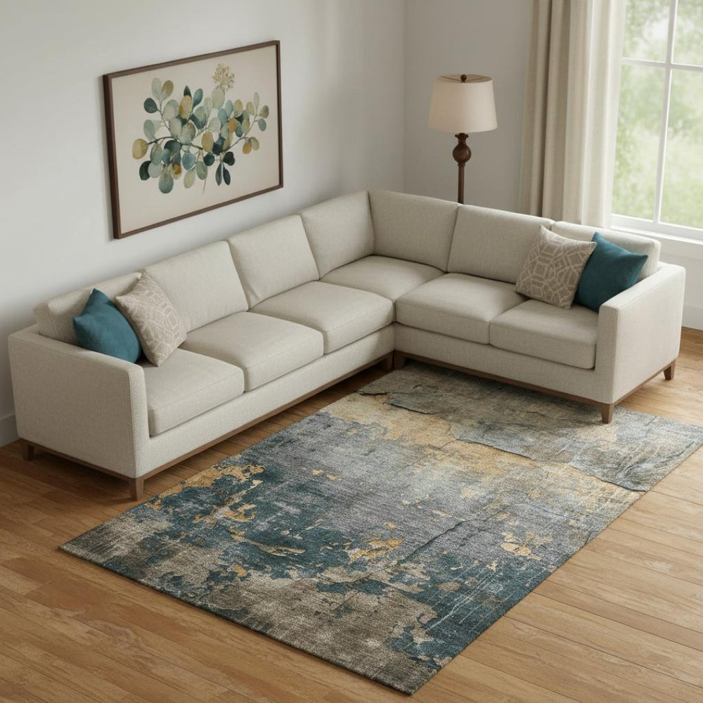 HomeRoots 9' X 12' Modern Abstract Washable Area Rug - Gray, Silver & Gold with UV Protection & Stain Resistance 701152