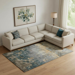 HomeRoots 10' X 14' Gray Silver Gold Abstract Area Rug - Machine-Woven, Stain Resistant, UV Protected Design 701153