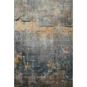 HomeRoots 10' X 14' Gray Silver Gold Abstract Area Rug - Machine-Woven, Stain Resistant, UV Protected Design 701153