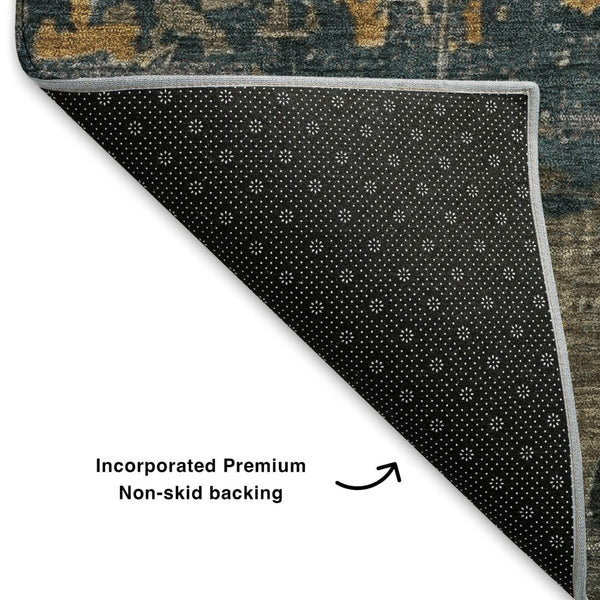 HomeRoots 10' X 14' Gray Silver Gold Abstract Area Rug - Machine-Woven, Stain Resistant, UV Protected Design 701153