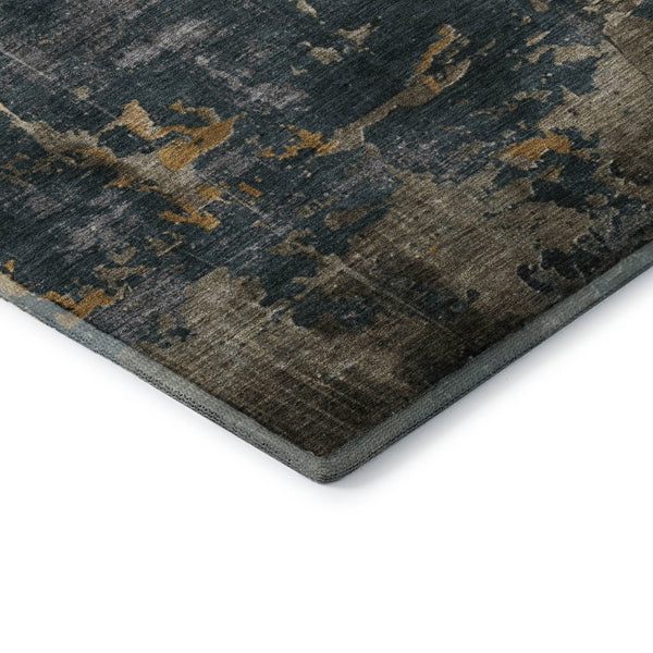 HomeRoots 10' X 14' Gray Silver Gold Abstract Area Rug - Machine-Woven, Stain Resistant, UV Protected Design 701153