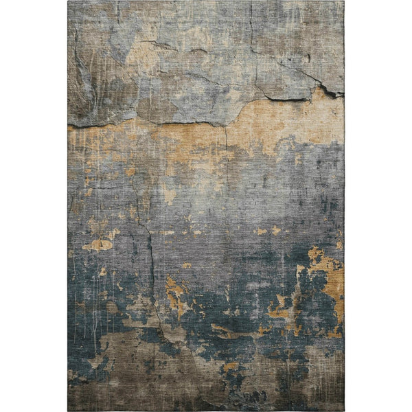 HomeRoots 10' X 14' Gray Silver Gold Abstract Area Rug - Machine-Woven, Stain Resistant, UV Protected Design 701153