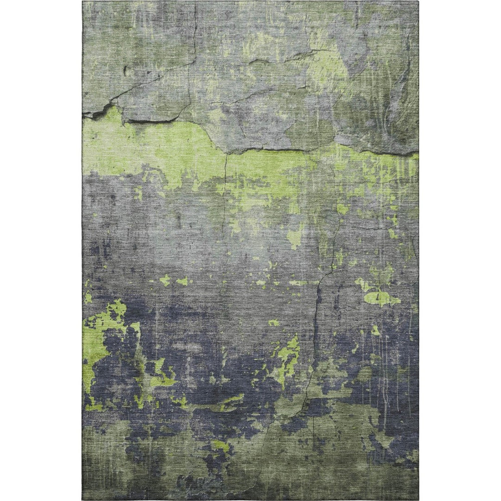 HomeRoots 5' Vibrant Lime Green Gray Abstract Washable Area Rug – Durable, UV Protected, Stylish Home Accent 701155