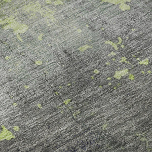HomeRoots 8' Vibrant Lime Green, Gray & Silver Abstract Round Rug with UV Protection for Easy Care & Style 701156