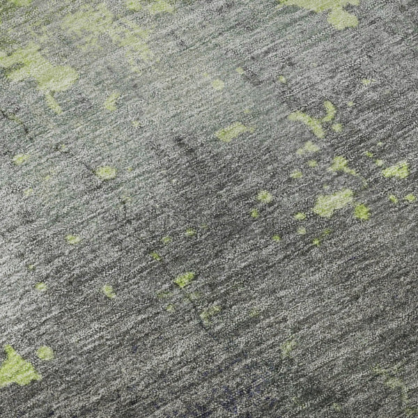 HomeRoots 8' Vibrant Lime Green, Gray & Silver Abstract Round Rug with UV Protection for Easy Care & Style 701156
