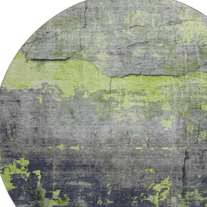 HomeRoots 8' Vibrant Lime Green, Gray & Silver Abstract Round Rug with UV Protection for Easy Care & Style 701156