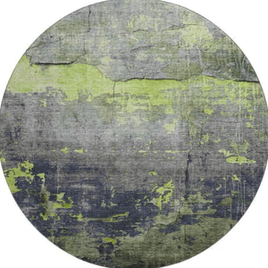 HomeRoots 8' Vibrant Lime Green, Gray & Silver Abstract Round Rug with UV Protection for Easy Care & Style 701156