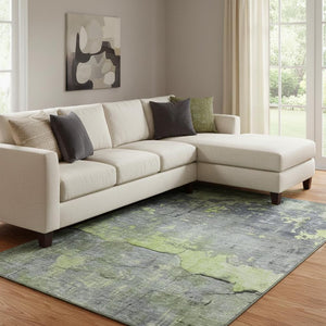 HomeRoots 8' X 10' Vibrant Lime Green Gray Silver Abstract Area Rug - Washable, UV Protected, and Perfect for Modern Spaces 701157