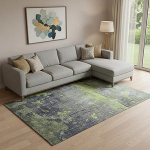HomeRoots 9' X 12' Vibrant Lime Green, Gray & Silver Abstract Area Rug - Washable, UV Protected & Non-Slip 701158