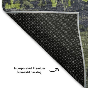 HomeRoots 9' X 12' Vibrant Lime Green, Gray & Silver Abstract Area Rug - Washable, UV Protected & Non-Slip 701158