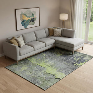 HomeRoots 10' Contemporary Lime Green and Gray Abstract Washable Area Rug with UV Protection for High-Traffic Homes 701159