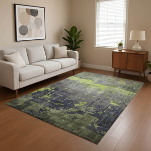 HomeRoots 10' Contemporary Lime Green and Gray Abstract Washable Area Rug with UV Protection for High-Traffic Homes 701159
